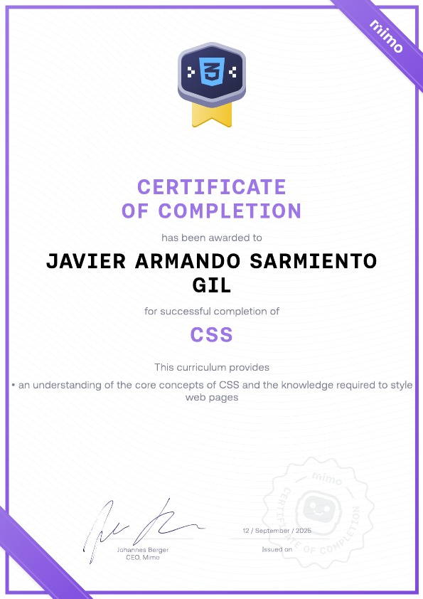 Imagen del certificado css