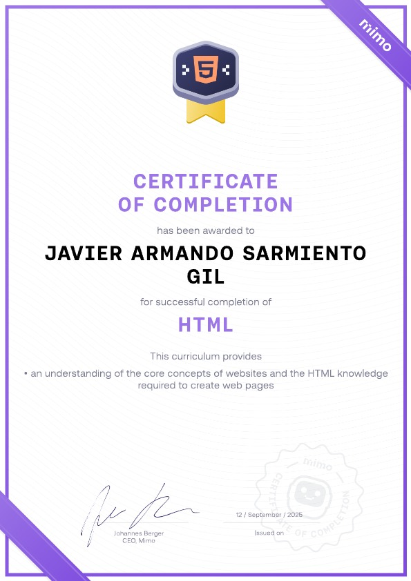 Imagen del certificado html