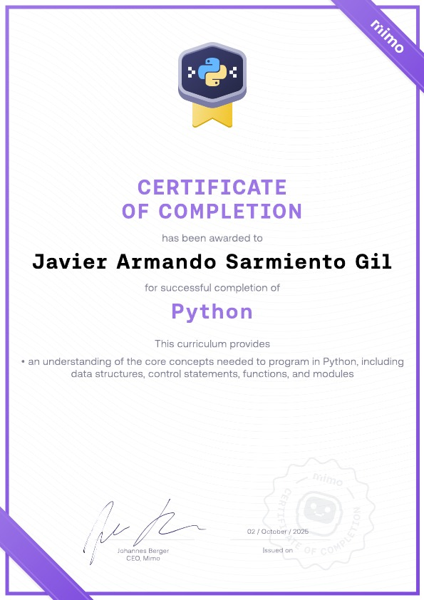 Imagen del certificado python