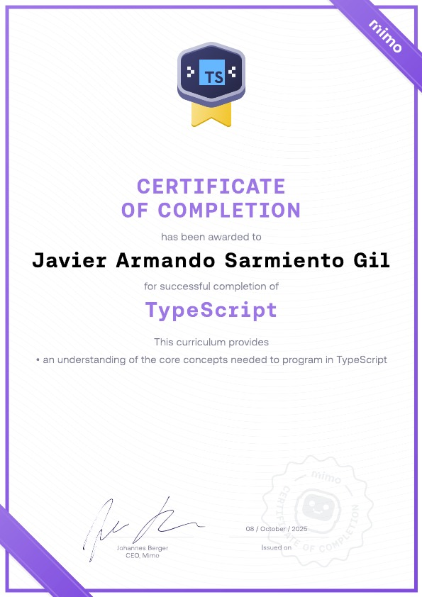 Imagen del certificado typescript